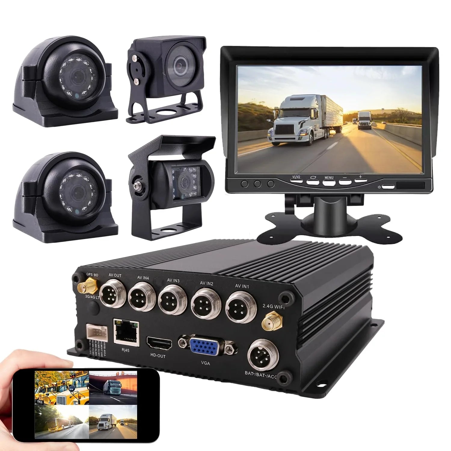 4- WiFi  1080P Truck Camera System Real-time Lopp Video Record Video, Remote View on /Web, Waterproof 120 Large View Angle Camera for Van  Bus
