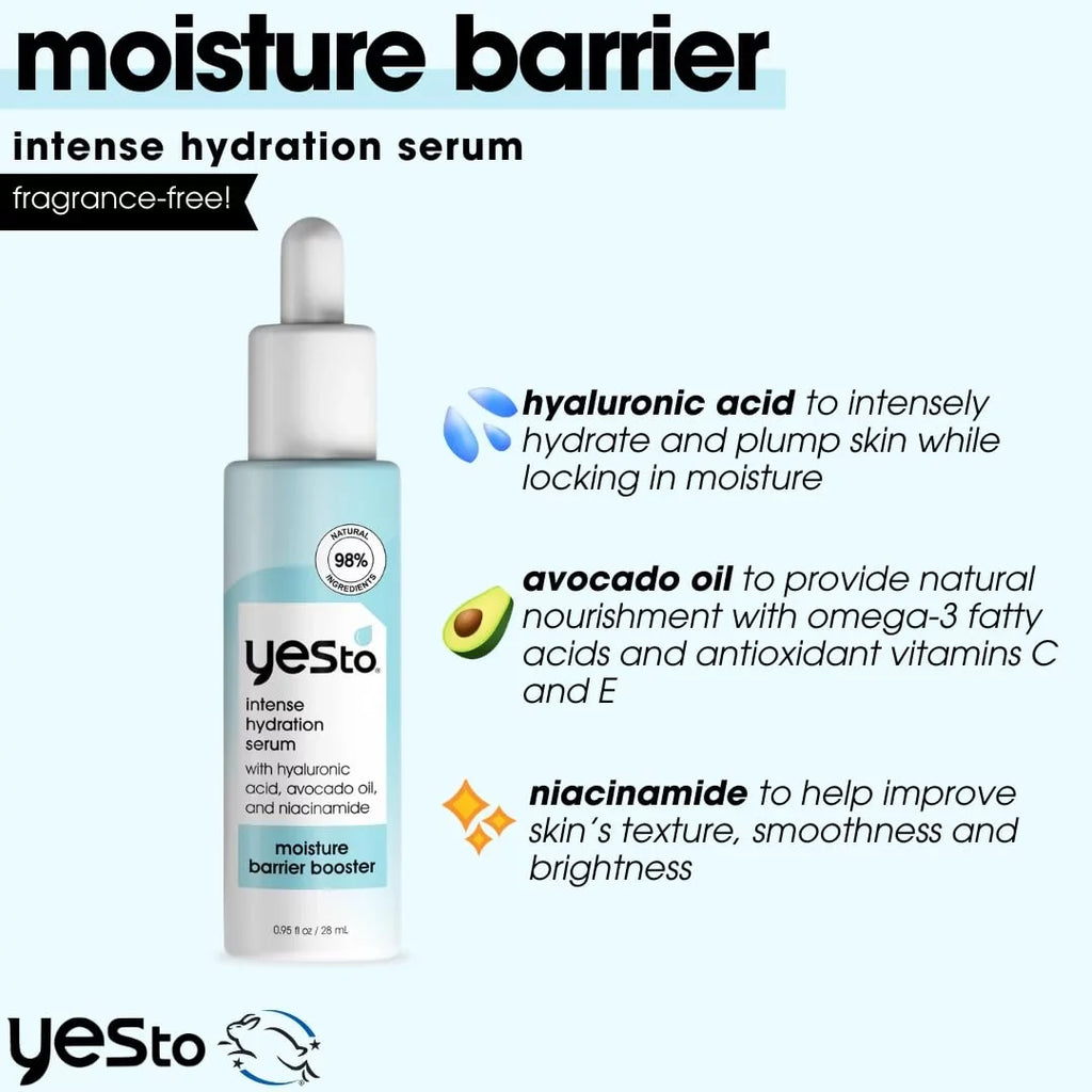 Yes To Intense Hydration Serum, Locks In Moisture And Helps Support Skin,S Barrier Against Environmental Damage, Hyaluronic Acid, Avocado Oil And Vitamin B, Natural, Vegan & Cruelty Free, 0.95 Fl Oz.