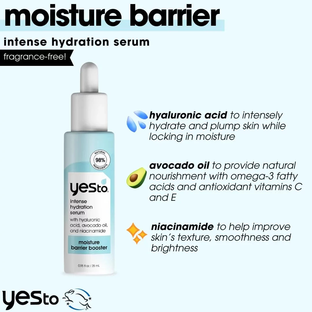 Yes To Intense Hydration Serum, Locks In Moisture And Helps Support Skin,S Barrier Against Environmental Damage, Hyaluronic Acid, Avocado Oil And Vitamin B, Natural, Vegan & Cruelty Free, 0.95 Fl Oz.