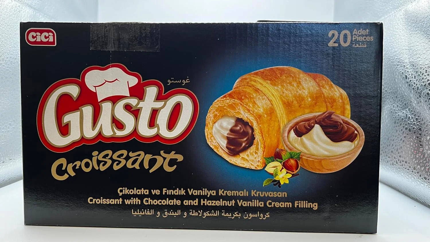 Croissant Gusto Soft Croissant With Chocolate And Hazelnut Vanilla Cream Filling, Breakfast Pastry, Individually Wrapped On The Go Snack (Pack Of 20)