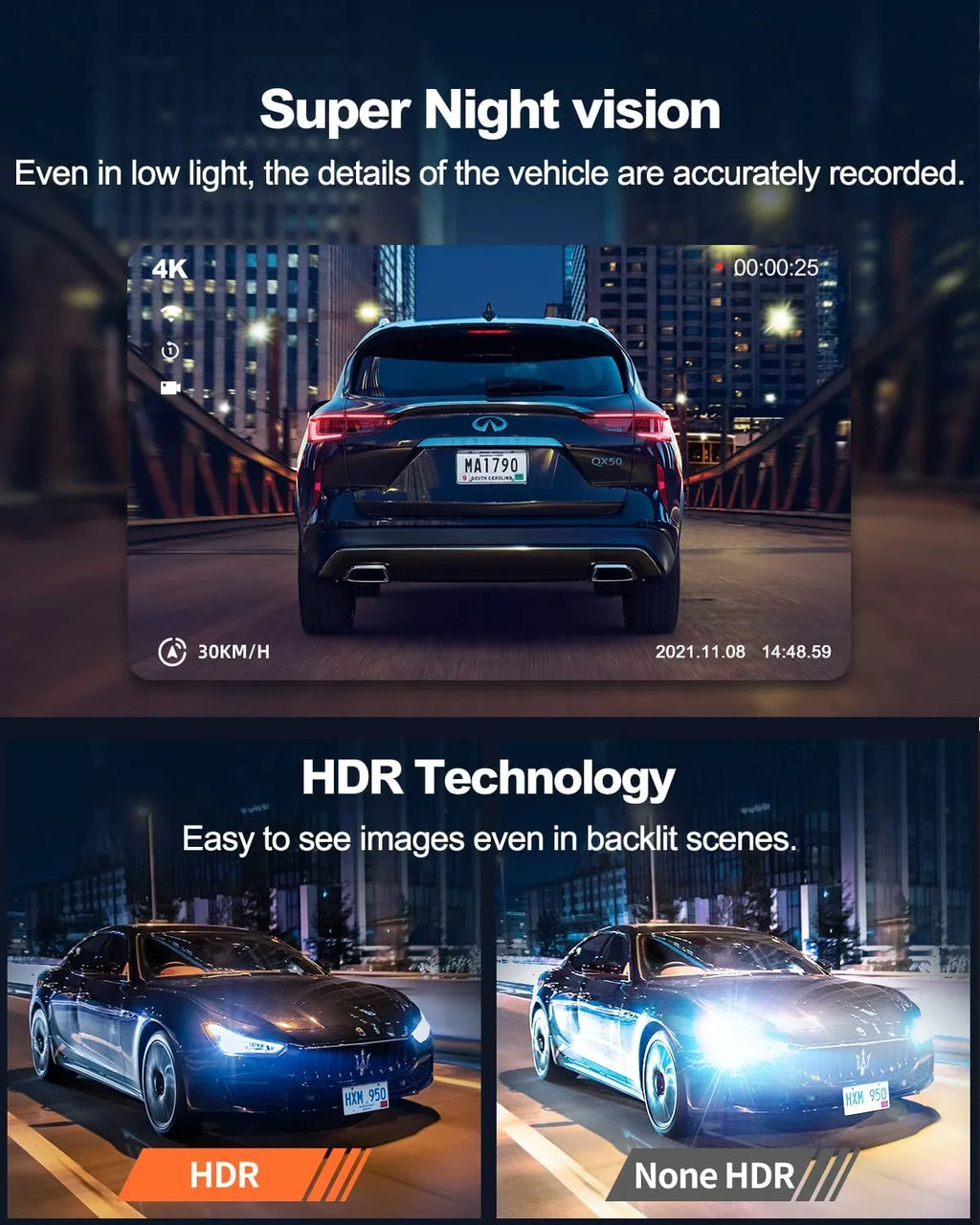 Yeecore 4K Dual Dash Cam 5G WiFi , Real 4K+ 1080P Dash Cam Front and Rear, 3"  Super Night Vision, Parking Mode, Dash Camera for Cars with App, G-Sensor, Accident Record