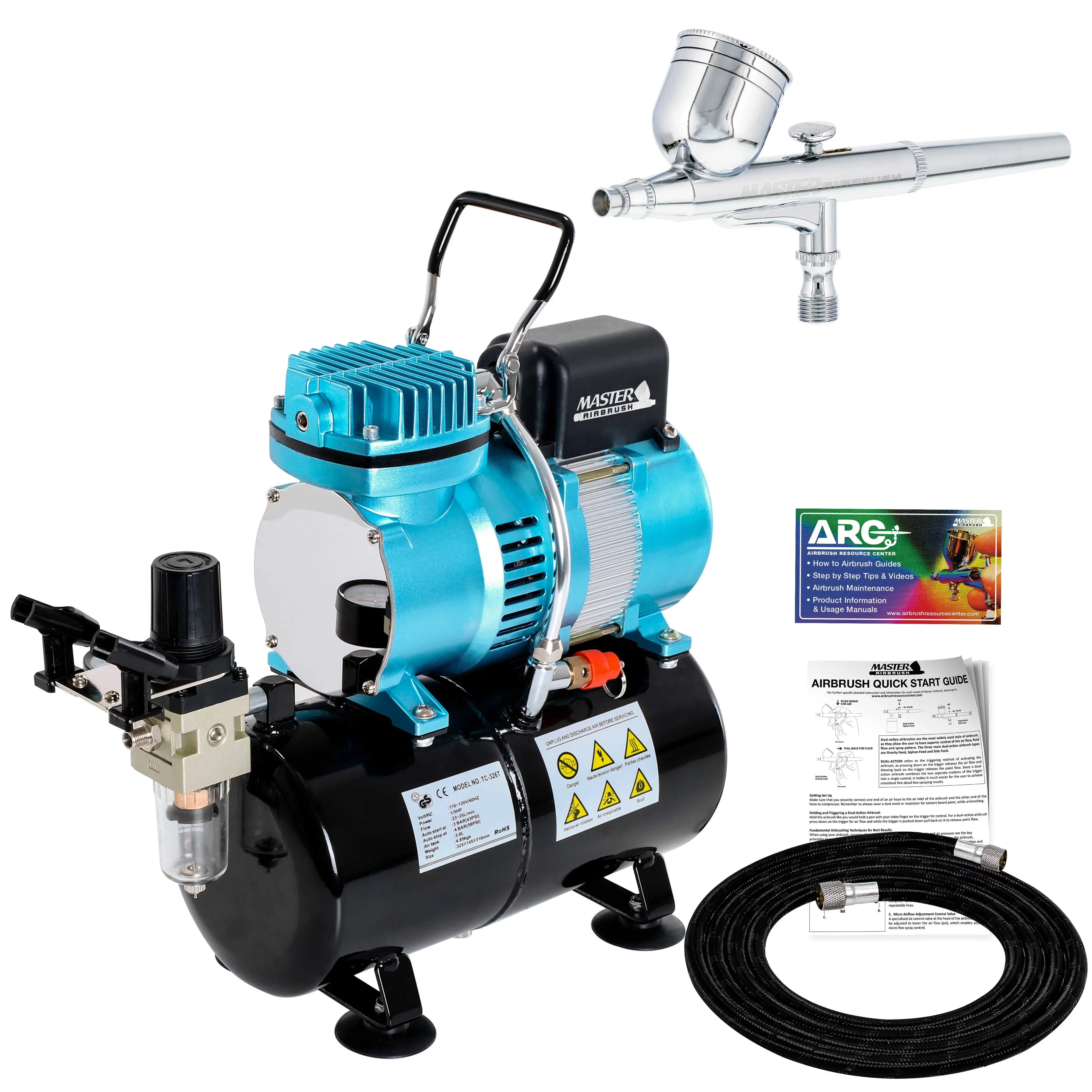 Master Airbrush Dual Fan Air Tank Compressor Kit with G22 Gravity Feed Airbrush Set, 0.3 mm Tip - Hobby Auto Cake Tattoo