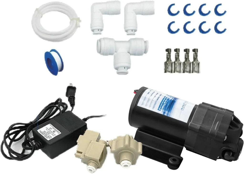 Reverse Osmosis Booster Pump Kit with Transformer + High and Low Pressure Switches + Fittings for 50-150   System