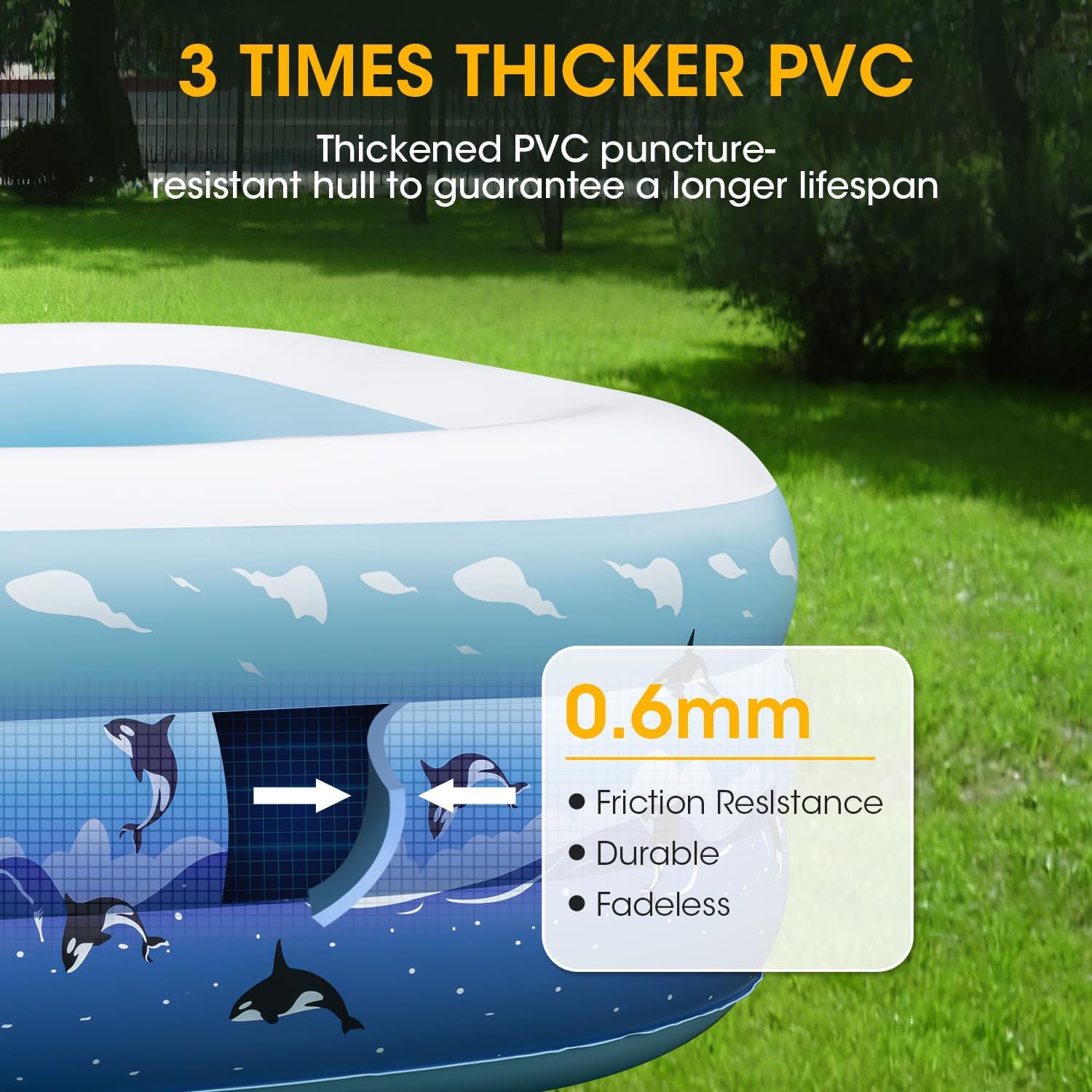 Extra Large Inflatable Pool with Pump, 130"x72"x22" Blow Up Inflatable Swimming Pools for Adults, Full-Sized Family Thickened Above Ground Swimming Pool for Backyard Home Garden Lawn Indoor Outdoor