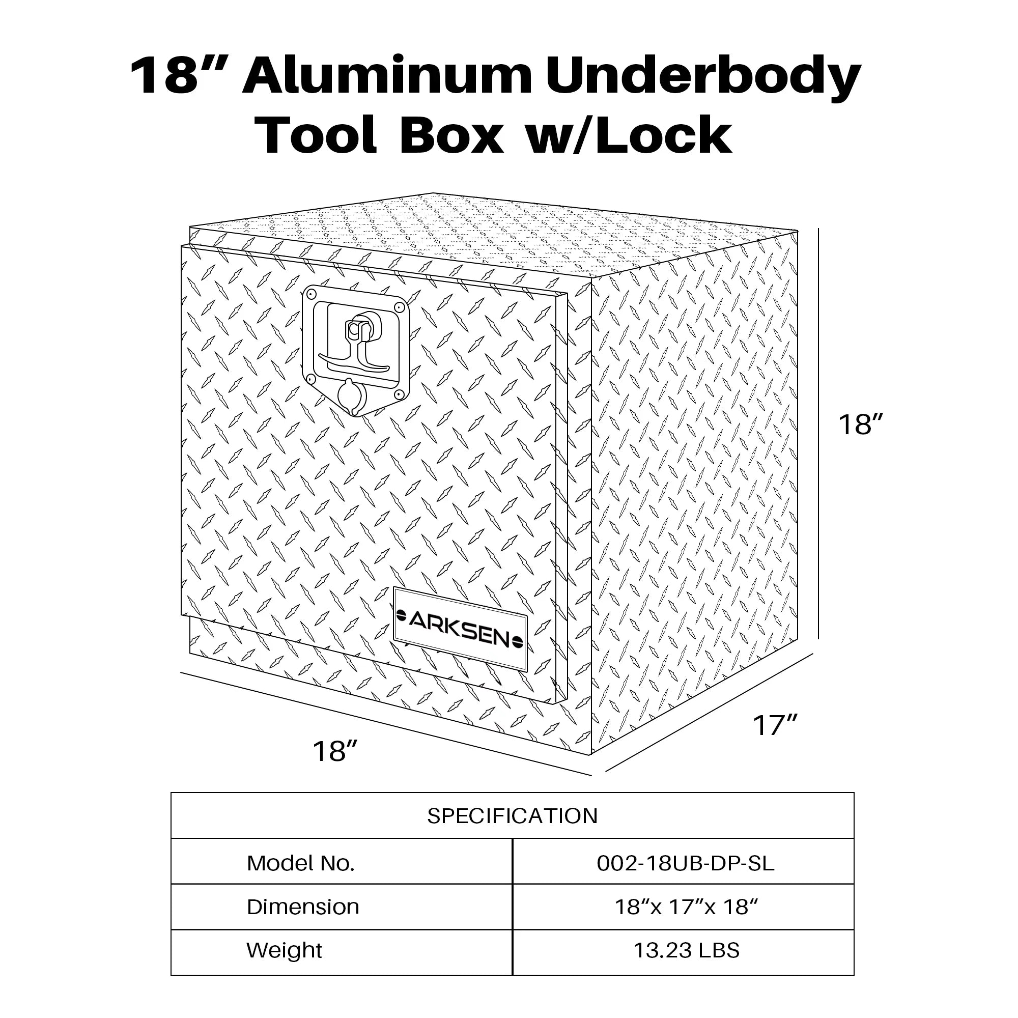 18" Aluminum Truck Underbody Diamond Plate ToolBox w/ T-Handle Latch Durable Pickup Trailer Storage Organizer Tool Box Key Lock, Silver