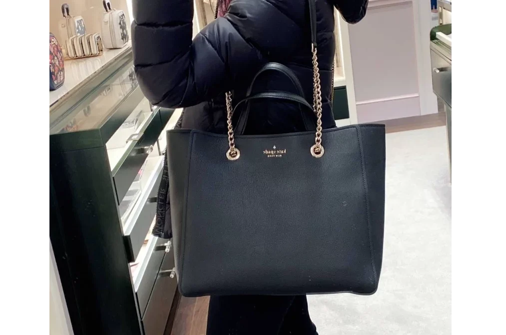 Kate Spade Large Infinite Triple Compartment Tote Bag Black Pebbled Leather