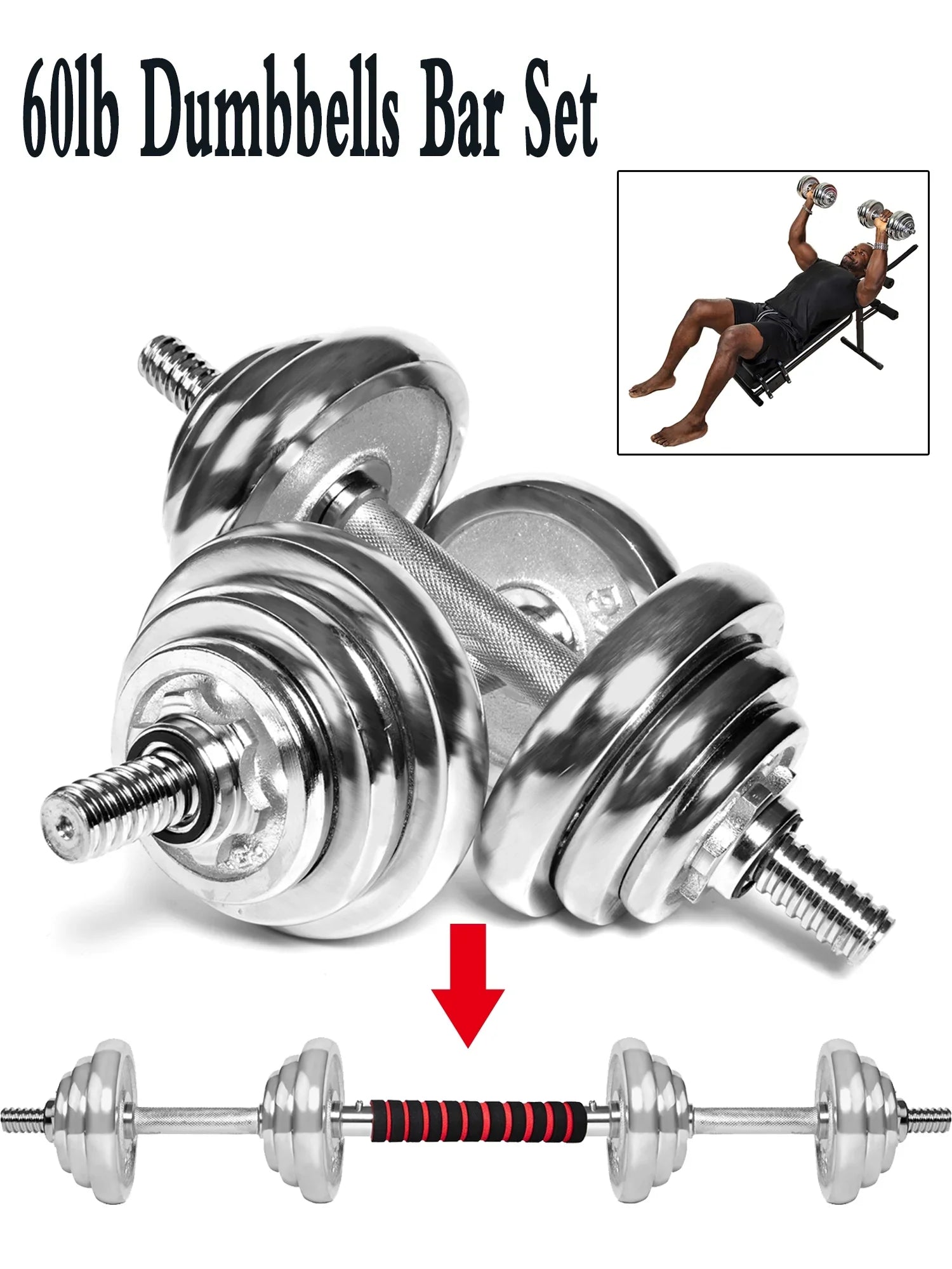 60lbs Weightlifting Dumbbell Barbell Dumbbell Adjustable Weights Dumbbells Set Barbell Rubber Workout Dumbbells with Ergonomic Handles for Strength Training with 4 Modes