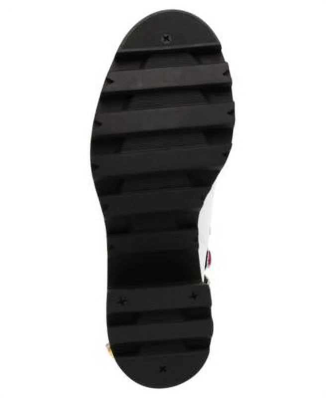 Womens White Gem Accent Strap Pull Tab 1" Platform Goring Padded Jenesis Round Toe Block Heel Moto 7 M