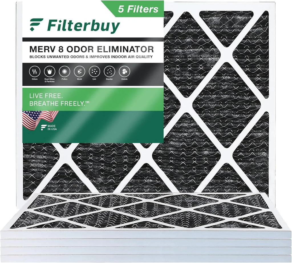 Filterbuy 22x24x1  8 Odor Eliminator Pleated   Furnace Air Filters with Activated Carbon (5-Pack)