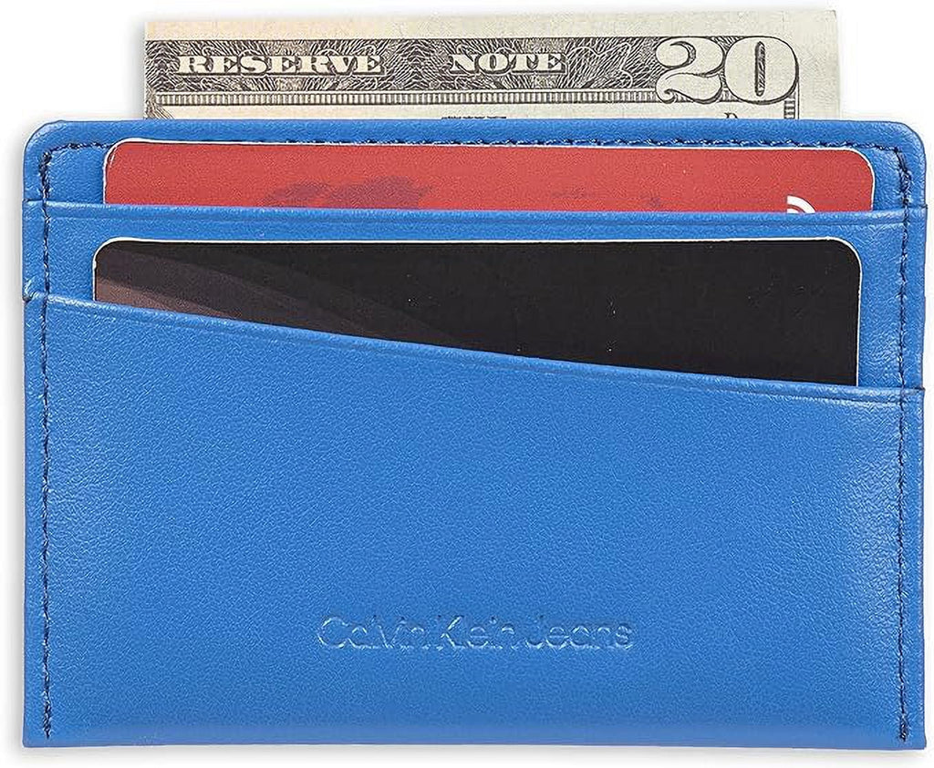 Calvin Klein Men's Monogrammed Logo Card Case Open-Blue