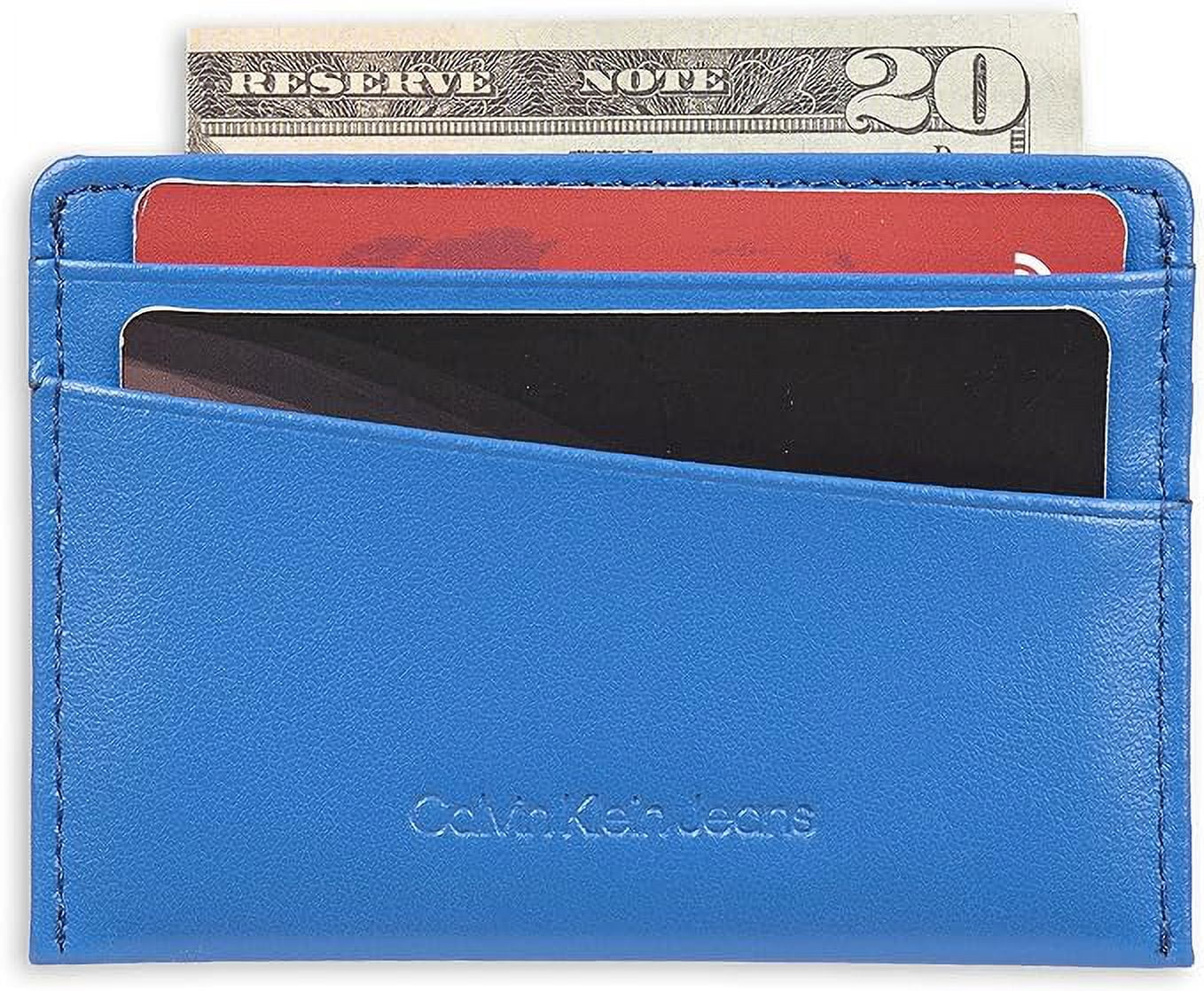 Calvin Klein Men's Monogrammed Logo Card Case Open-Blue