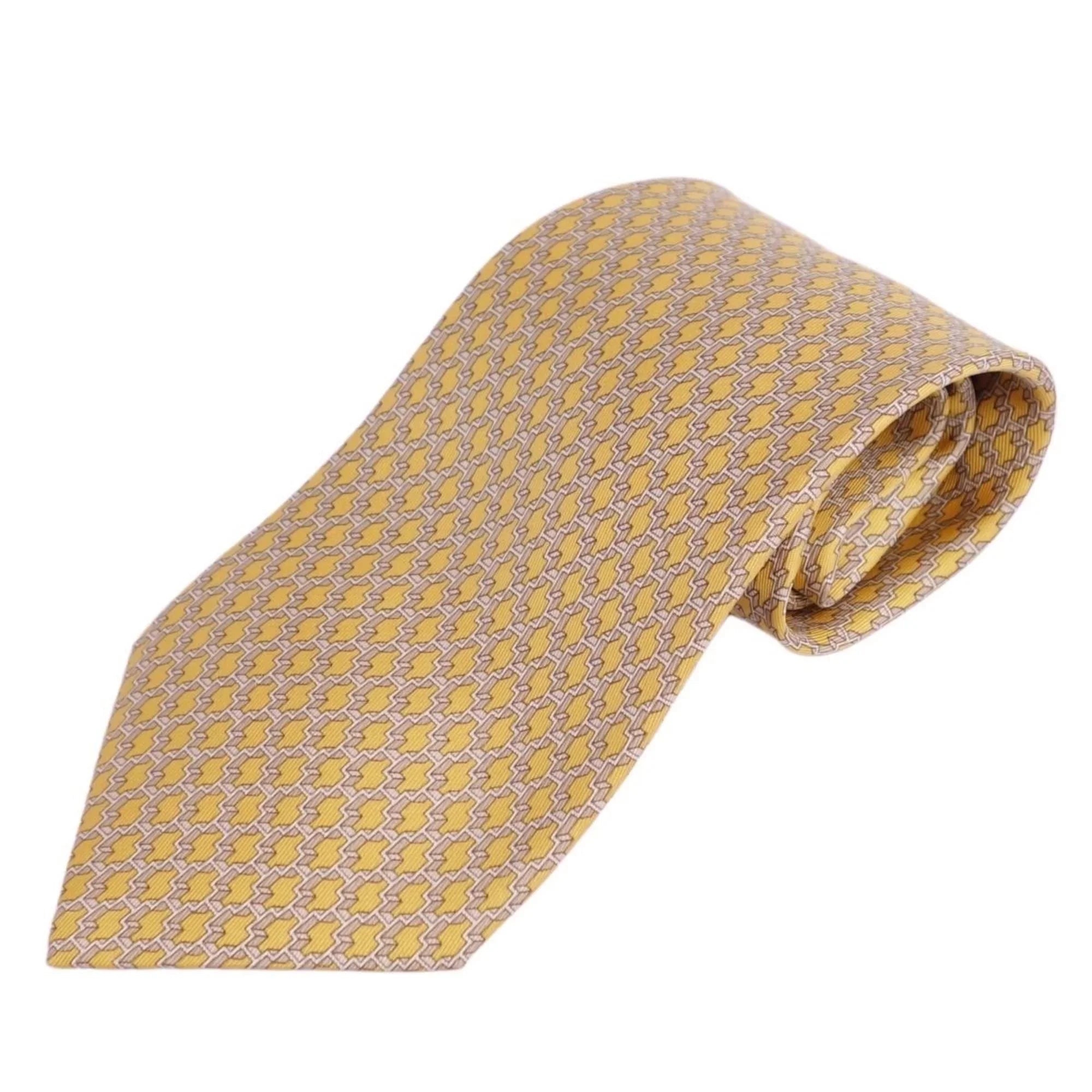 Pre-Owned Hermes  tie silk twill 100% men's yellow (Good)