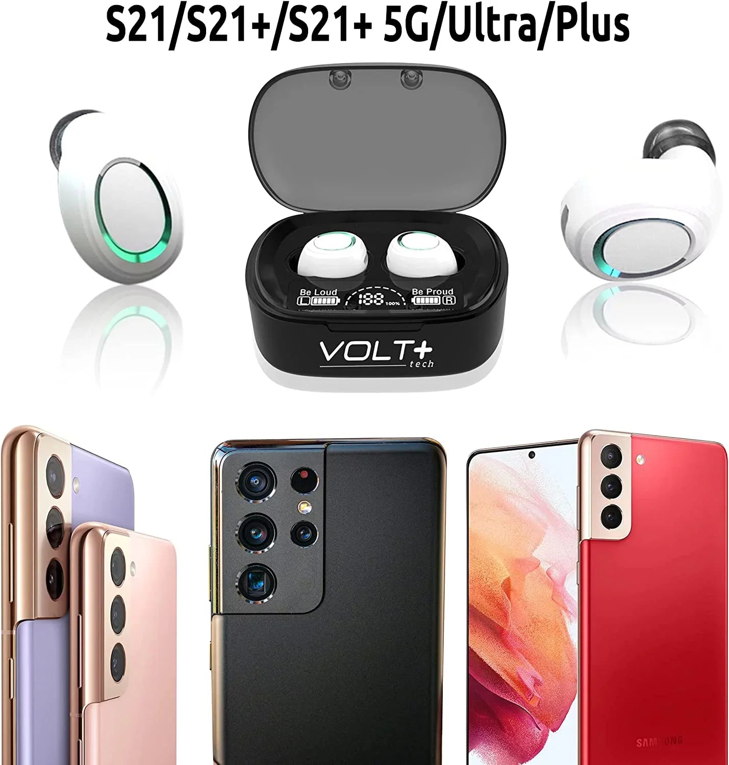 Wireless V5.1  Earbuds Compatible with Samsung Galaxy S21+ 5G/Plus/Ultra IPX3 BlueTooth Touch Waterproof / Sweatproof / Noise Reduction with Mic (White)