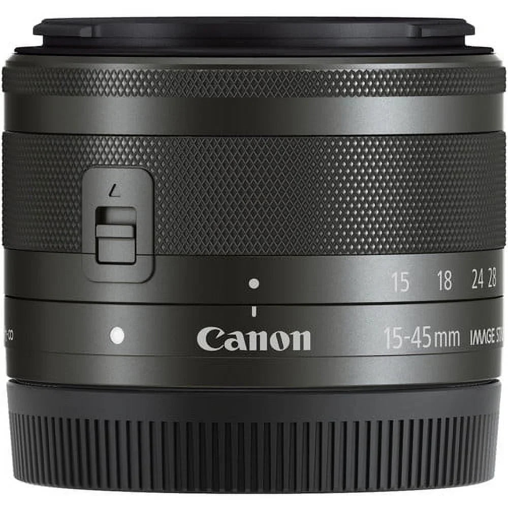 Canon -M 15-45mm f/3.5-6.3   Zoom Lens (Graphite) (0572C002) + 64GB Memory Card + Filter Kit + BackPack + Card Reader + Flex Tripod + Memory  Wallet + Cap Keeper + Cleaning Kit + Hand Strap