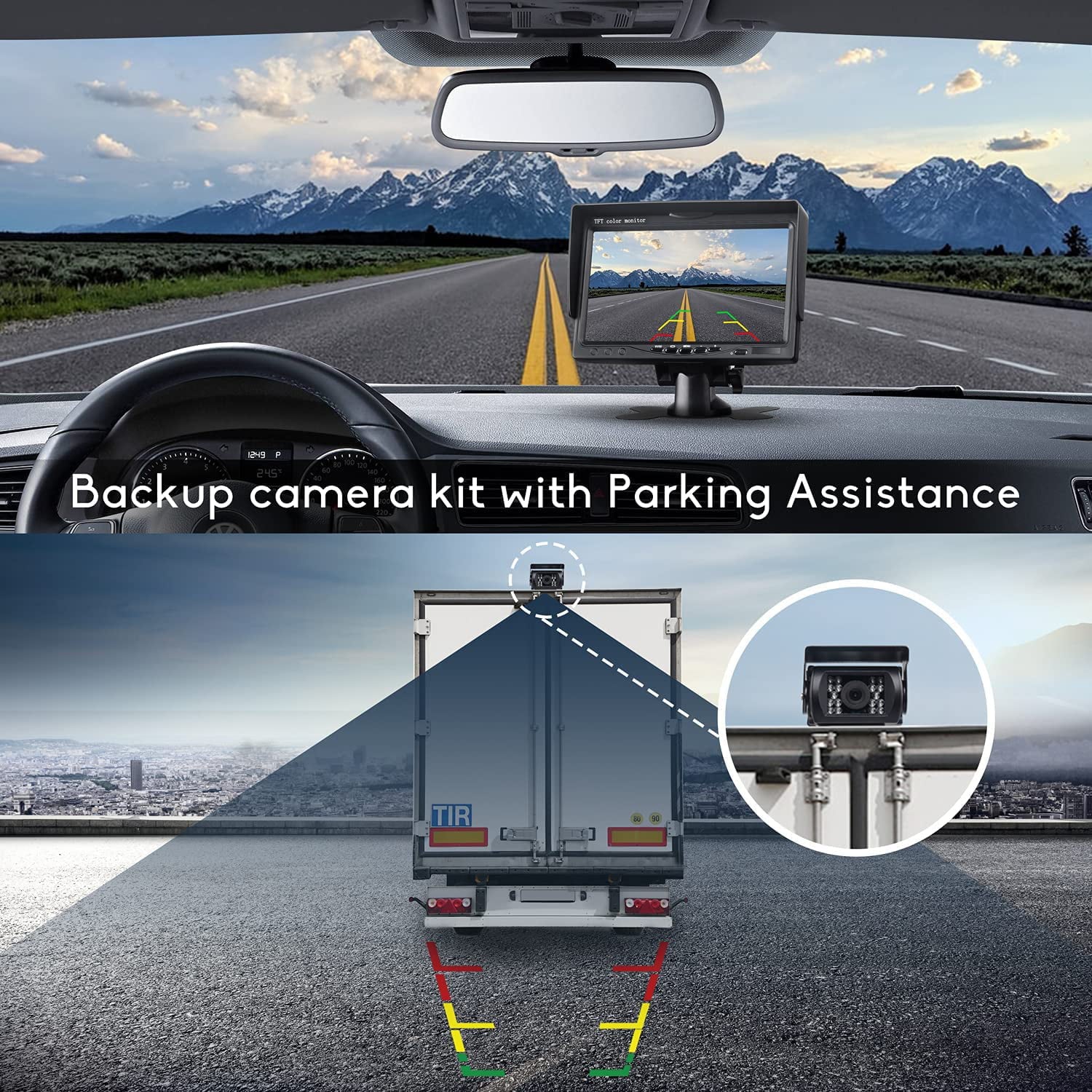 Car Reversing Camera Kit 7"   Monitor 12V-24V Night Vision Waterproof RearView  Backup Camera
