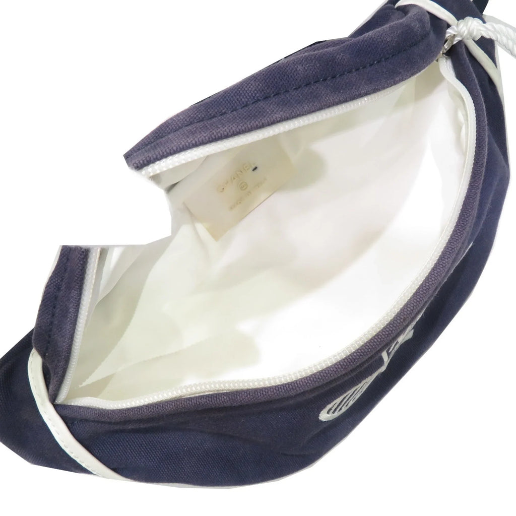 Pre-Owned  Sportsline Waist Bag Body Navy/White Canvas Women's Men's (Good)