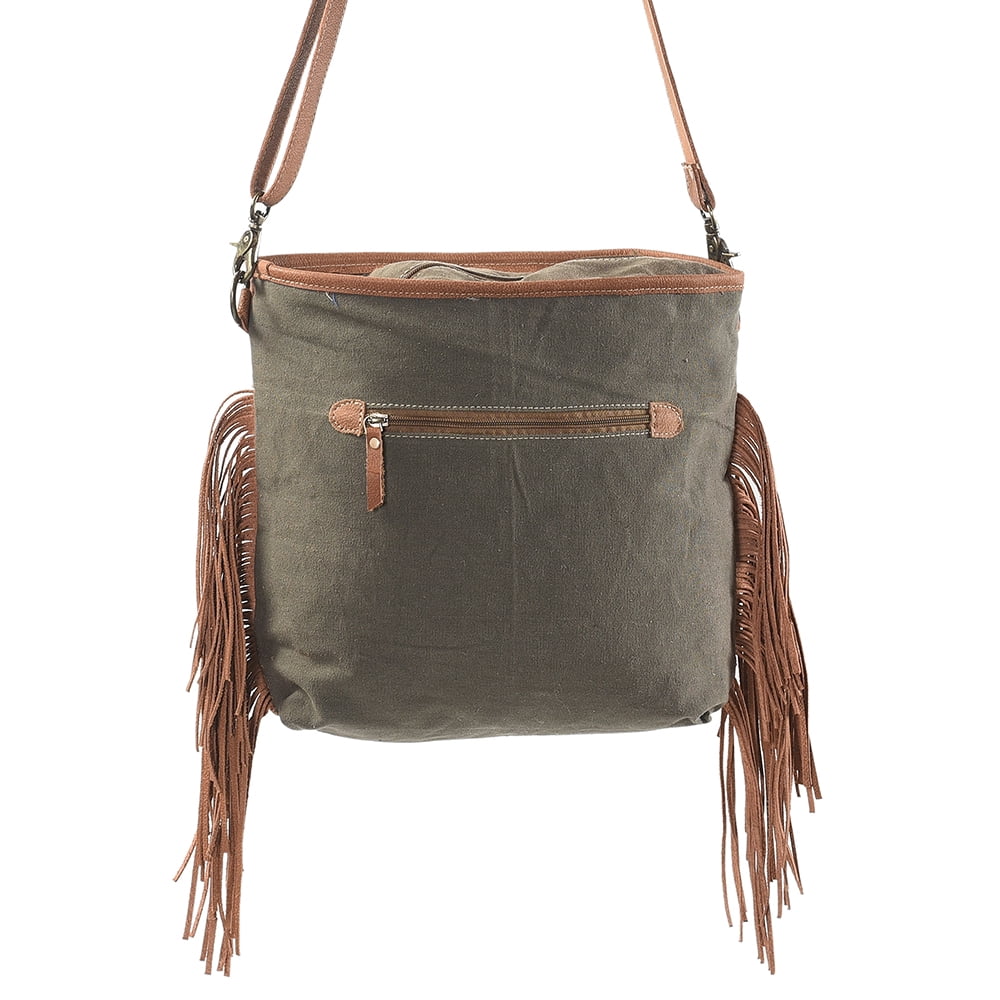 KB209 Cross Body Upcycled Canvas Genuine Leather women bag western handbag purse