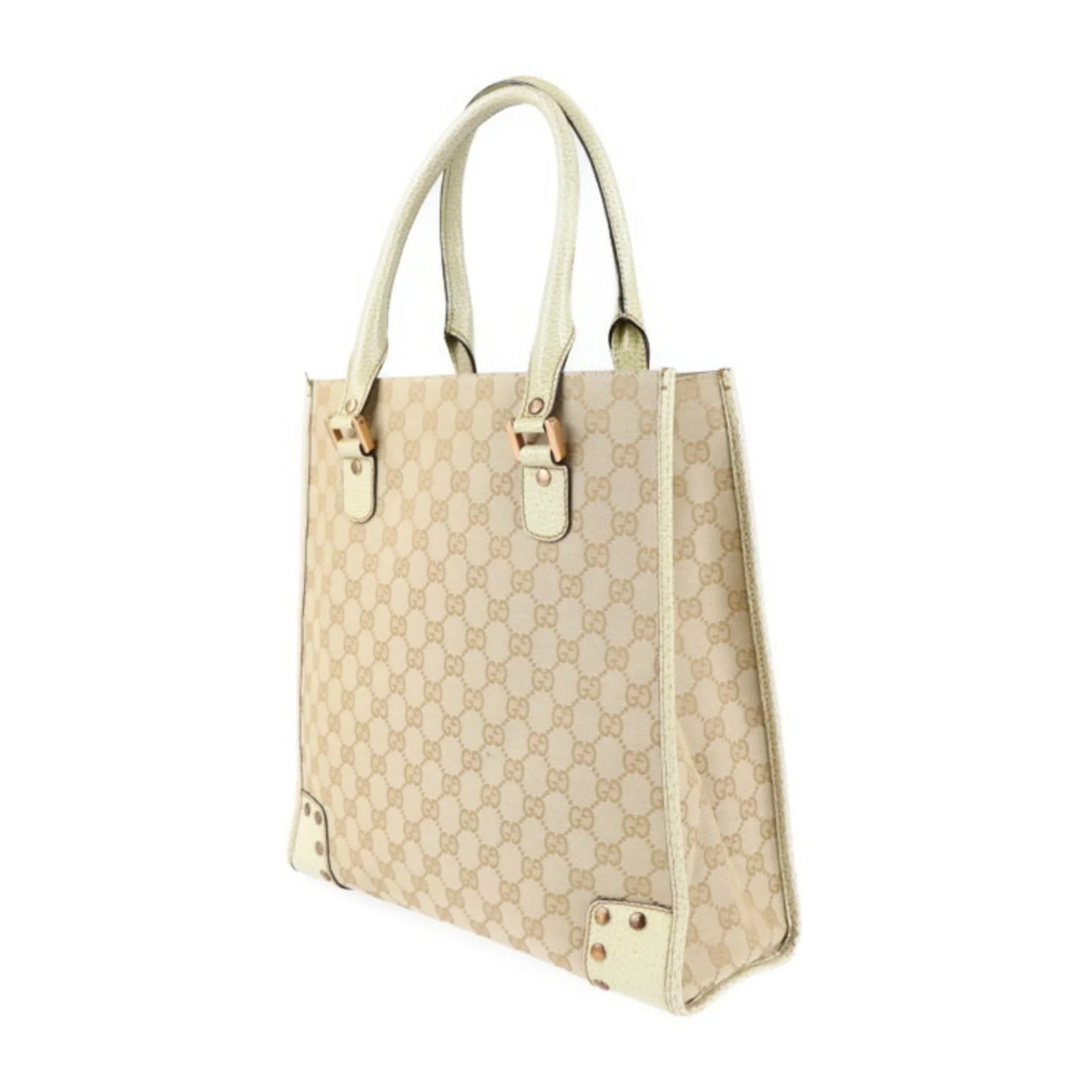 Pre-Owned  Gucci tote bag 124261  canvas leather beige ivory (Good)