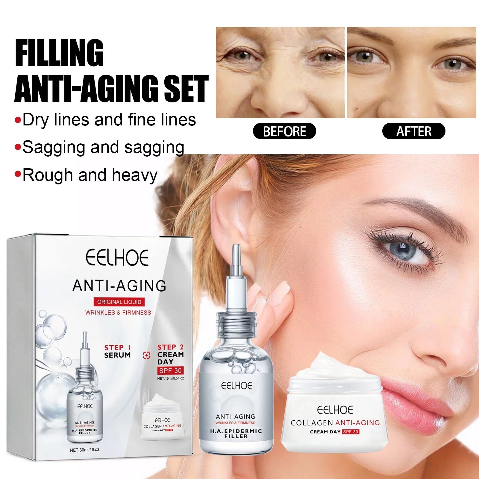 Yuxuan Filling Anti-wrinkle Suit, Fade Fine Lines, Moisturize, Resist Aging, Tender Skin, Tighten And Moisturize Essence, Face Cream 30ml, Tea Tree Oil