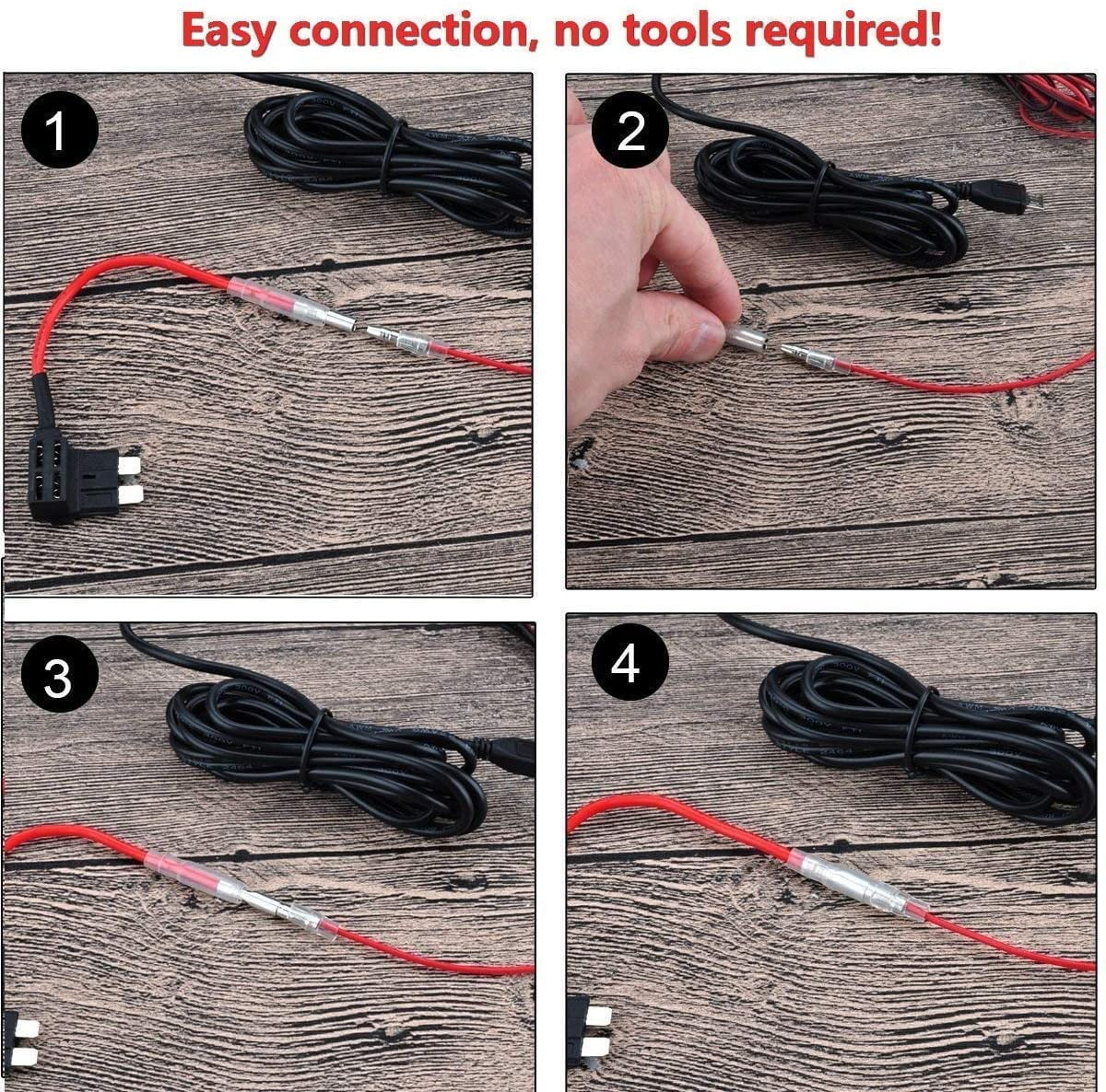 Dash Cam Hardwire Kit, Mini  Port,  12V - 24V to 5V/2A Max Car Dash Camera Charger Cable kit with Fuse, Low