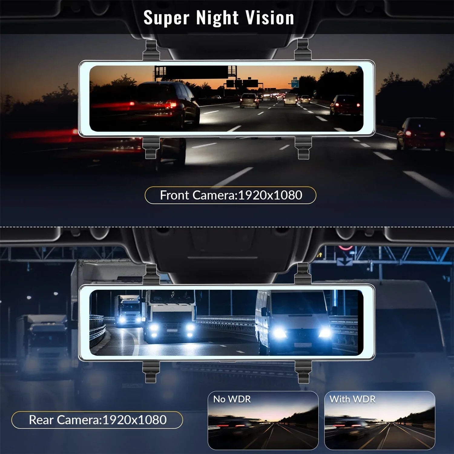 Mirror Dash Cam with Wireless Apple Carplay&Android Auto,11.26" Voice Control Rear View Mirror 1080P Front and Rear View Dual Cameras, Transmitter,Night Vision,Parking Assistance, ,Loop Recording