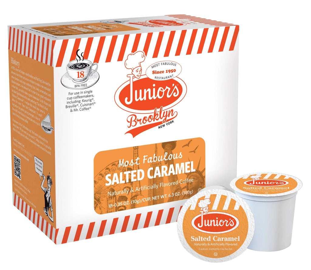 Junior's Most Fabulous Salted Caramel, Medium Roast Single Serve Cups 2 Boxes 18 Ct each