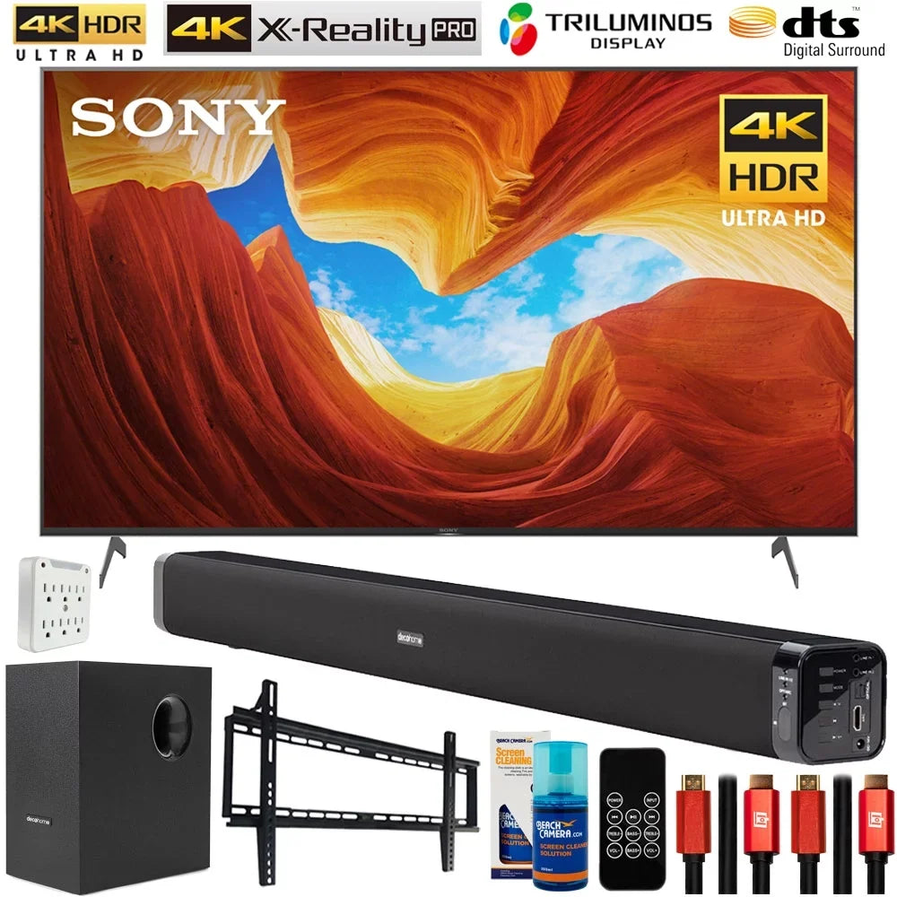 Sony XBR55X900H 55-inch 4K  Full Array  Smart  2020 Bundle with Deco Gear Sound Bar with Subwoofer, Wall Mount, 6-Outlet Surge Adapter, Screen Cleaner and  Essentials 2020
