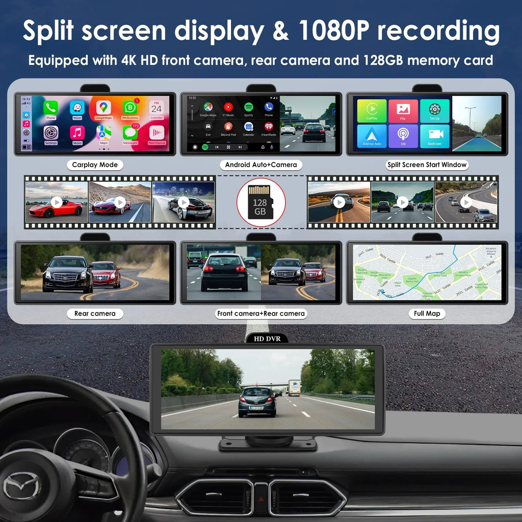 Wireless Apple Carplay Android Auto Bluetooth Portable 9.26" Touchscreen Car Stereo With 128G  Card, 4K Dash Cam And Backup Camera, Car Radio Head Unit  Navigation