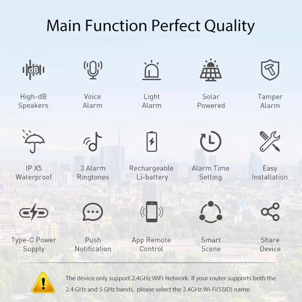 Solar Powered Wifi Outdoor Alarm  5.0 Smart Alarm IPX5 Waterproof Real-time Sound Light Alarm  Control Intelligent Linkage Home Device