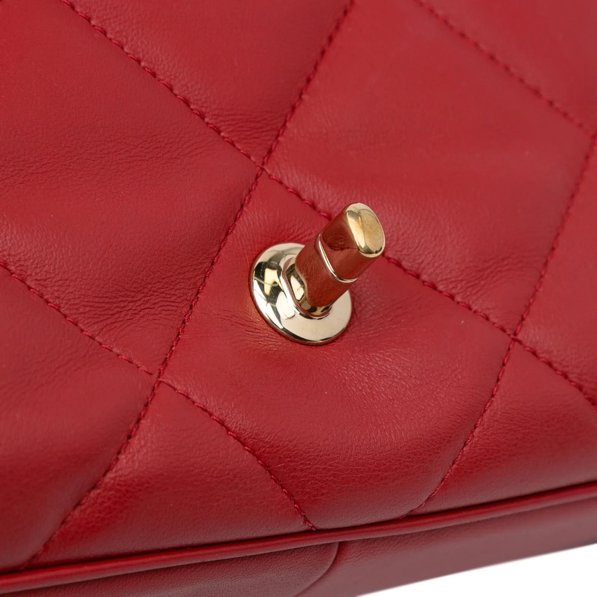 Pre-Owned Authenticated Chanel Small Easy Carry Flap Bag Lambskin Leather Red Satchel Unisex (Good)
