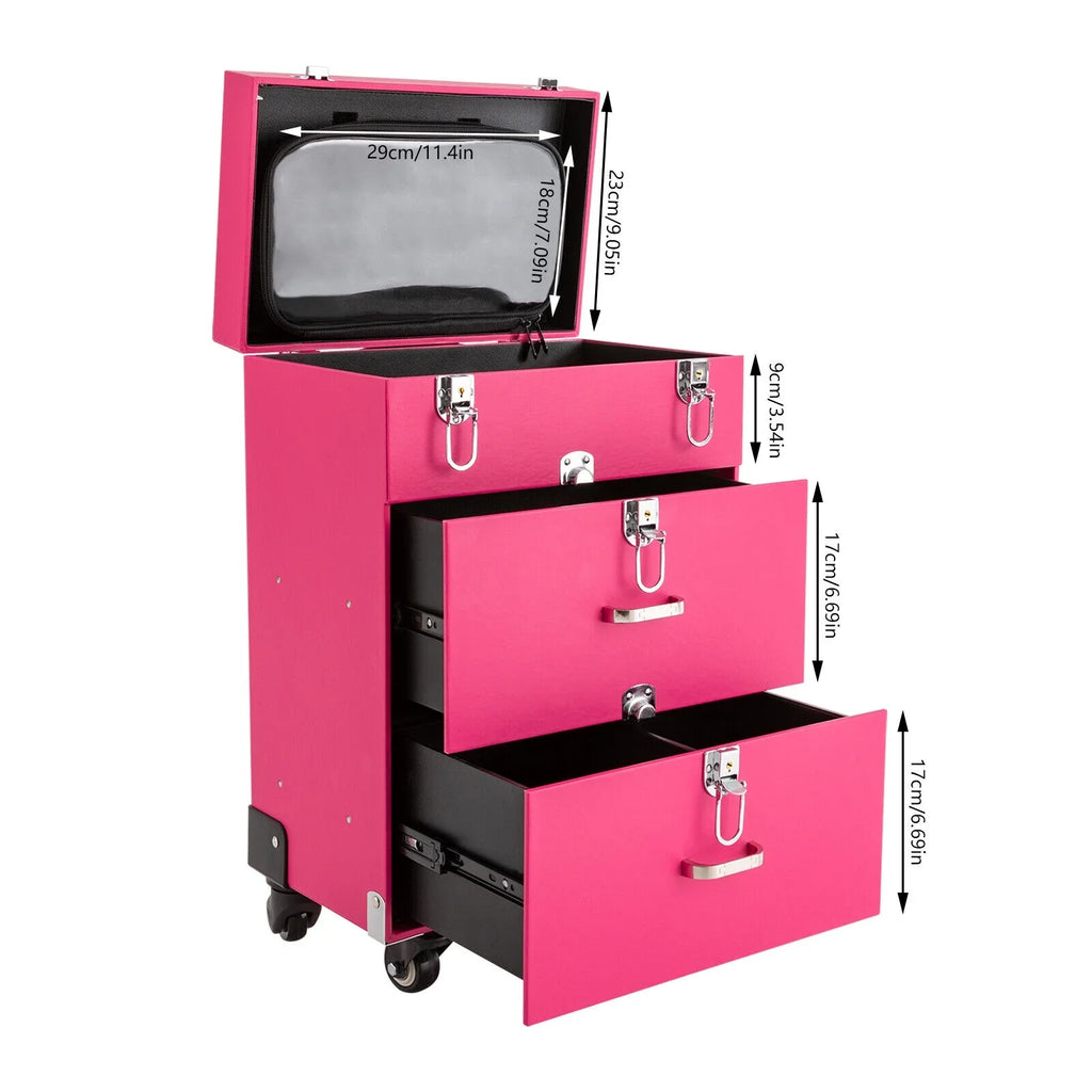 Rolling Makeup Train Case Cosmetic Trolley Luggage Box Storage Organizer with Drawer