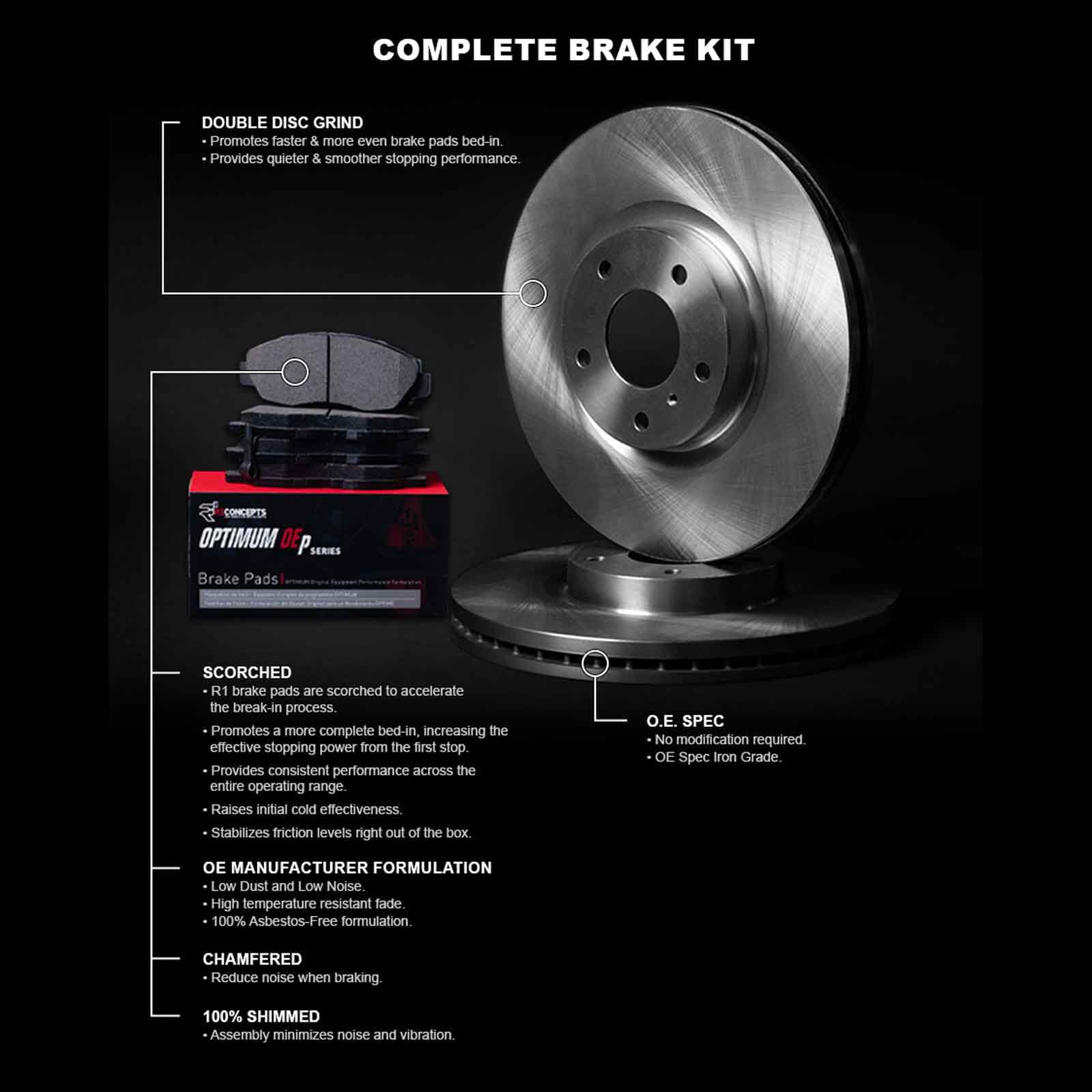 R1 Concepts Rear Brakes and Rotors Kit |Rear Brake Pads| Brake Rotors and Pads| Optimum OEp Brake Pads and Rotors WFUN1-39062