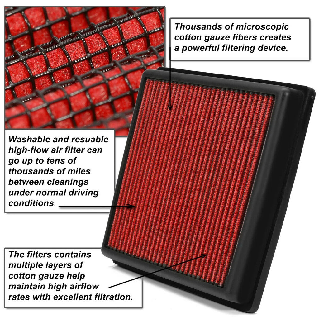 For 2010-2016 Lexus Toyota 3.5 Reusable Drop-In Dry Panel Air Filter Red