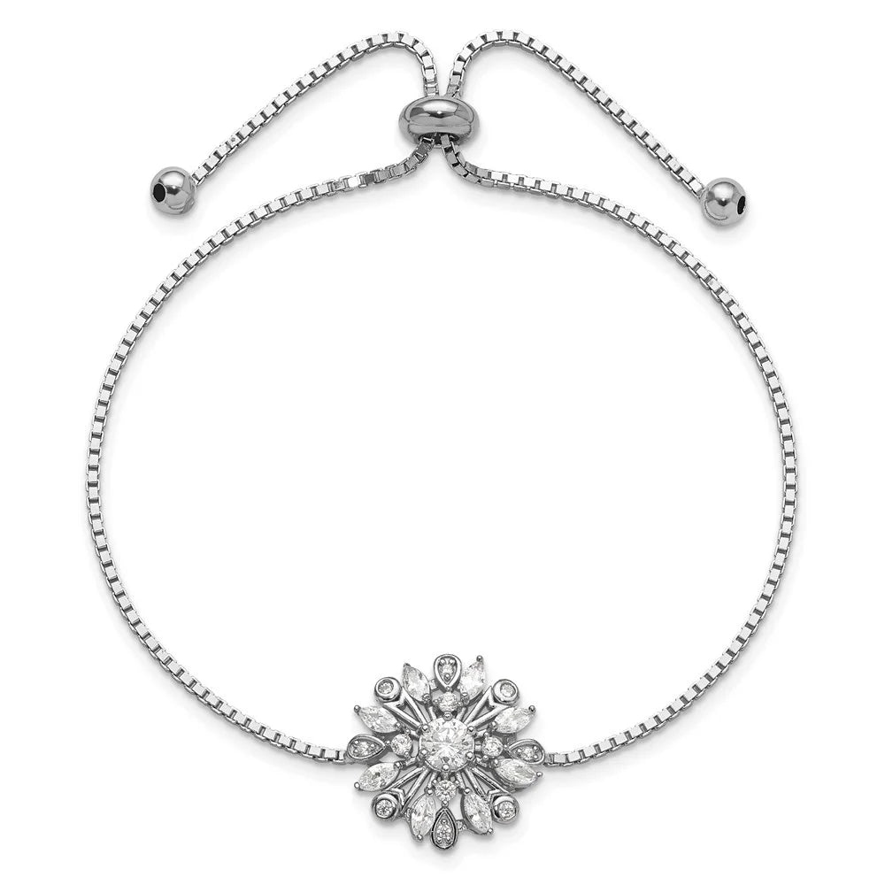 Auriga 925 Sterling Silver Rhodium-plated Floral  Adjustable Bolo Bracelet for Women