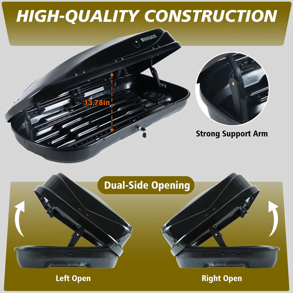 Large Rooftop Cargo Carrier Hard Shell Rooftop Cargo Box with Double 2 Locks, 14 ft³ Waterproof Cargo Box for  Rooftop 56.3" L x 30.3" W x 13.8" H, Black