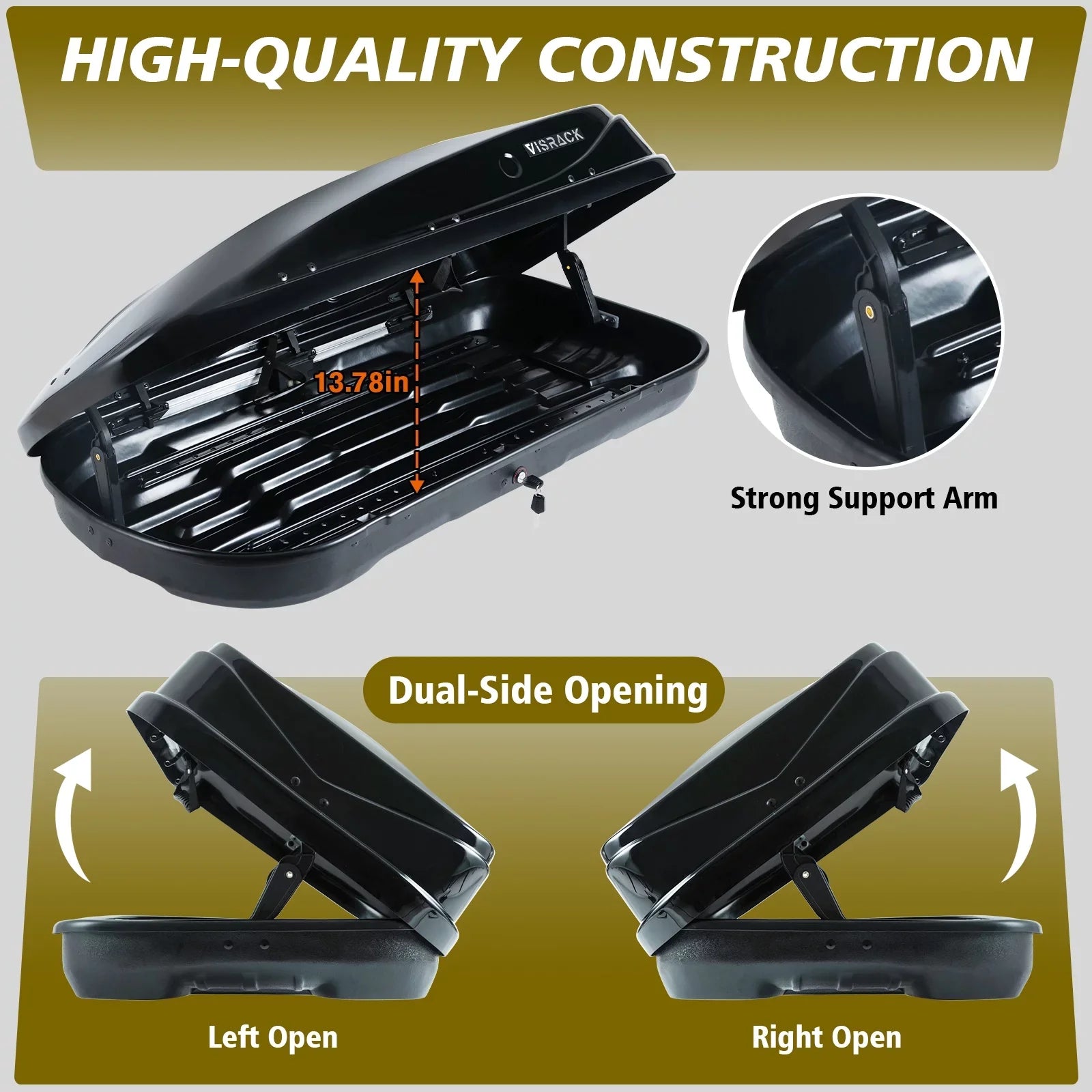 Large Rooftop Cargo Carrier Hard Shell Rooftop Cargo Box with Double 2 Locks, 14 ft³ Waterproof Cargo Box for  Rooftop 56.3" L x 30.3" W x 13.8" H, Black