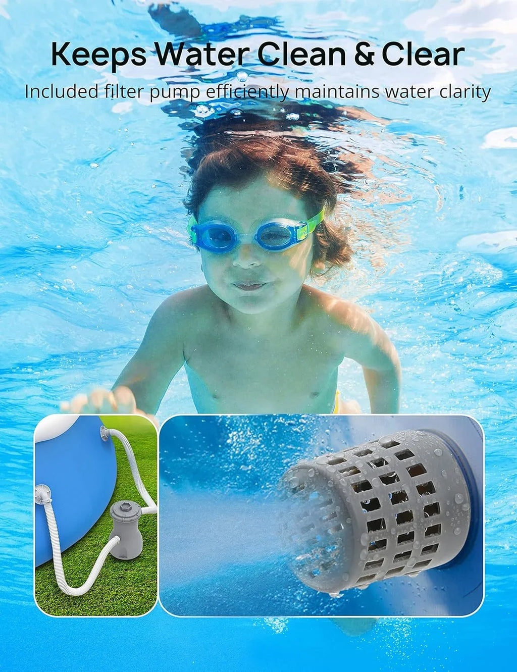 Track 7 15ft *35in Inflatable Swimming Pool Include Filter Pump, Ground Cloth and Cover, Blue