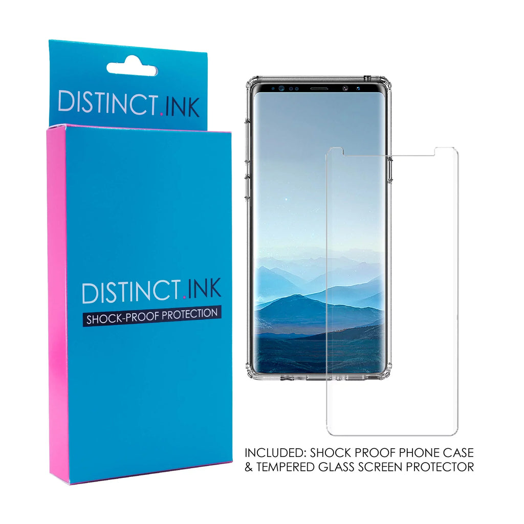 DistinctInk Clear Shockproof Hybrid Case for Samsung Galaxy Note 9 -  Bumper, Acrylic Back, Tempered Glass Screen Protector - Matthew 9:29 - Because of Your Faith, It Will Happen
