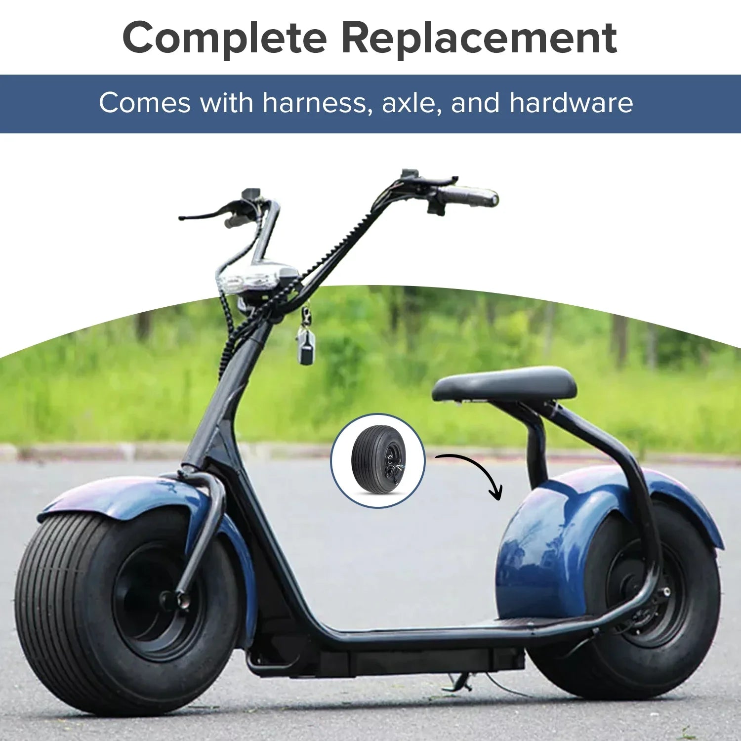 AlveyTech 60 Volt 1500 Watt Hub Motor & 18x9.50-8 Wheel Assembly for Fat Tire Scooters