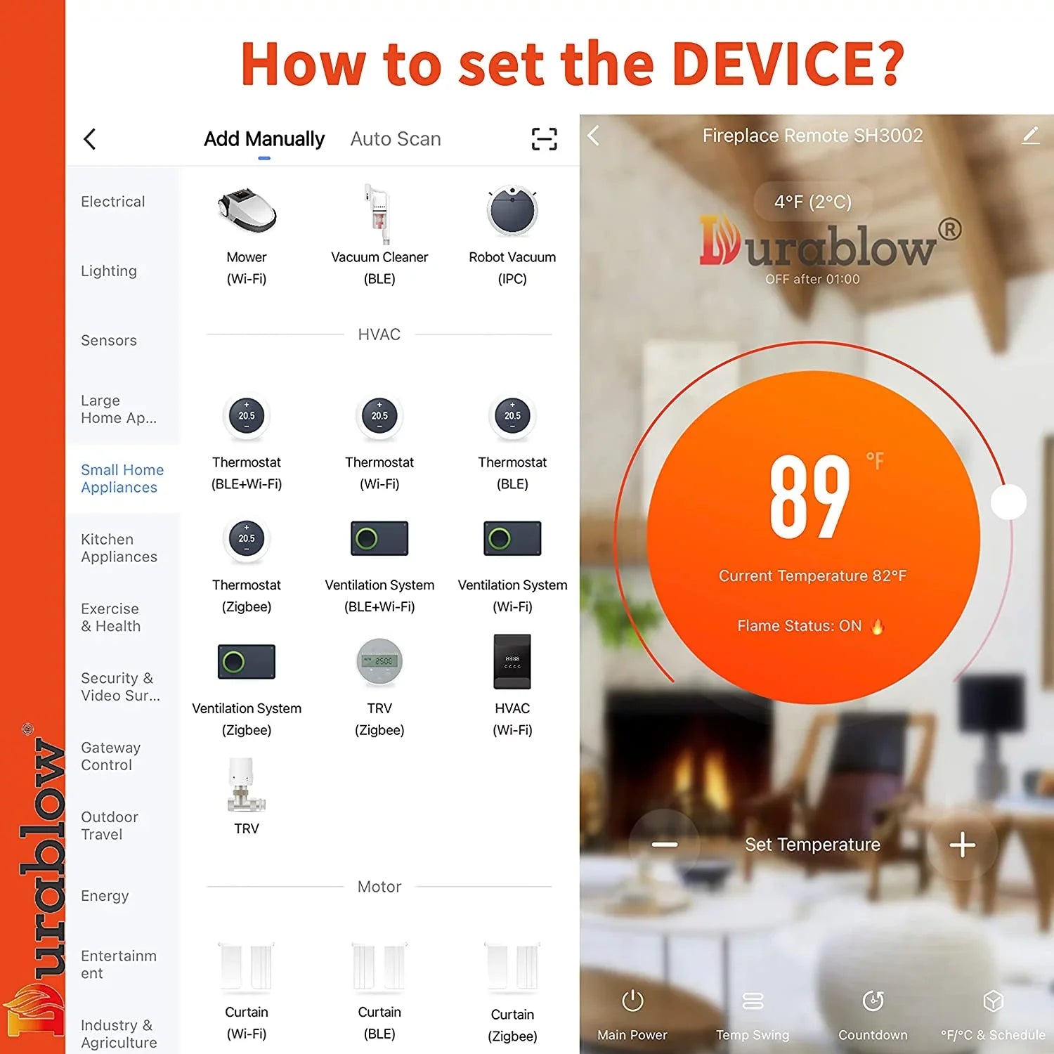 Durablow SH3001 Gas Fire Fireplace Remote Control Kit (On/Off, Smart Functions (Wifi, Plastic Case))