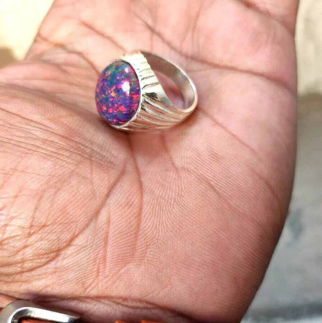 Certified Natural Australian Opal Engagement Ring, Cabochon Lover Gift Ring, Welo Fire Opal October Birthstone Ring, Gifted Item for Her