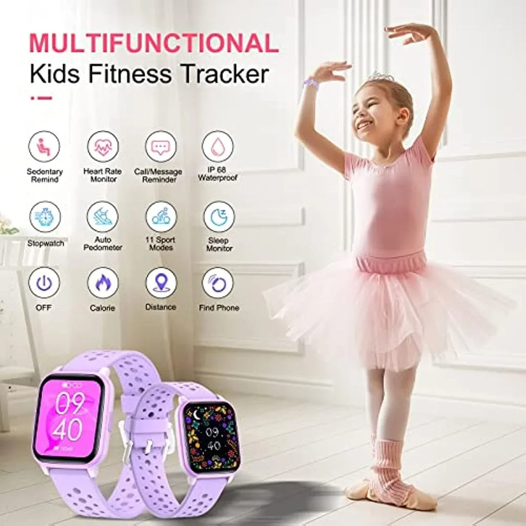 Kids Smart Watch for Girls Boys, IP68 Fitness Activity Tracker Watch with Sleep Mode, Pedometers,Waterproof Kids Watch with 20 Sports Modes, Great for Age 6+ Kids Teens（A Purple）