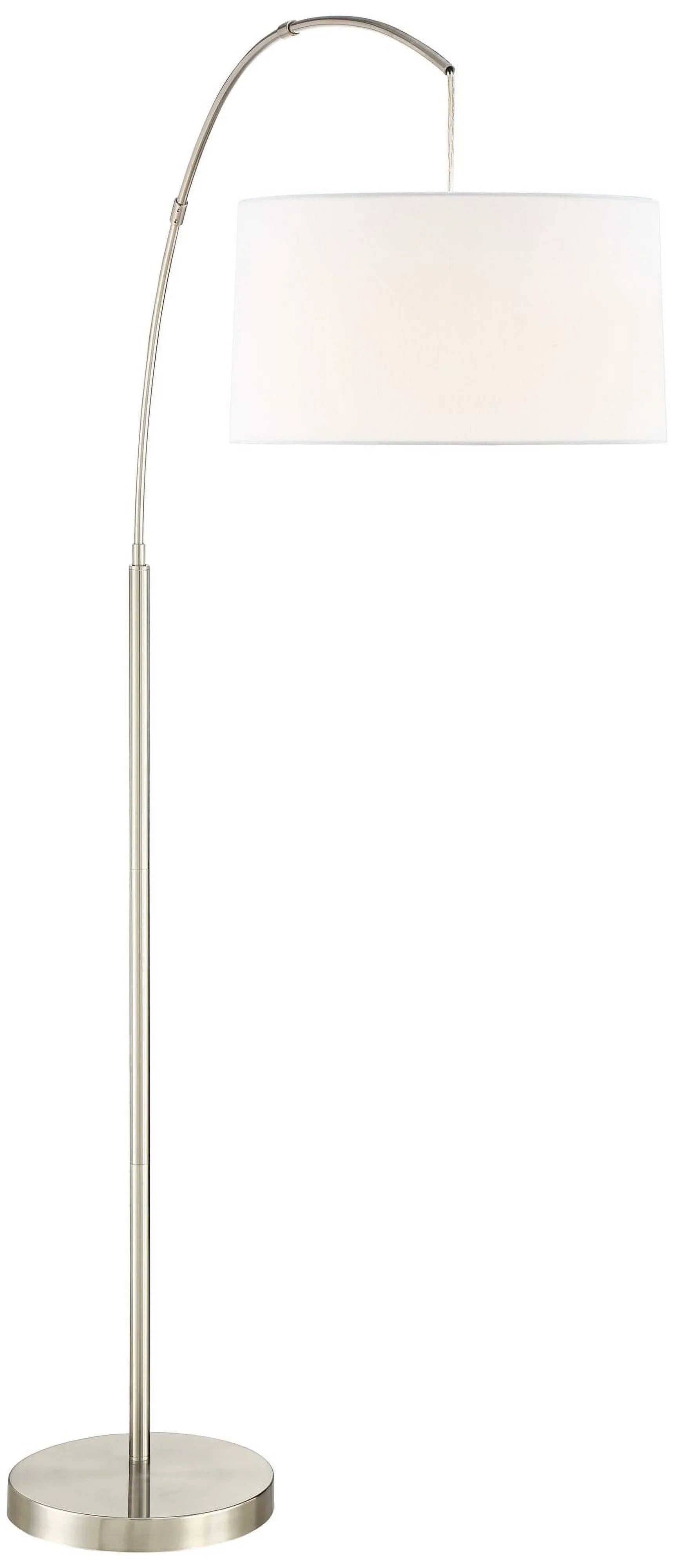 360 Lighting Cora Modern Arc Floor Lamp Standing 72" Tall Brushed Nickel Metal White Linen Drum Shade for Living Room Reading Bedroom Office House