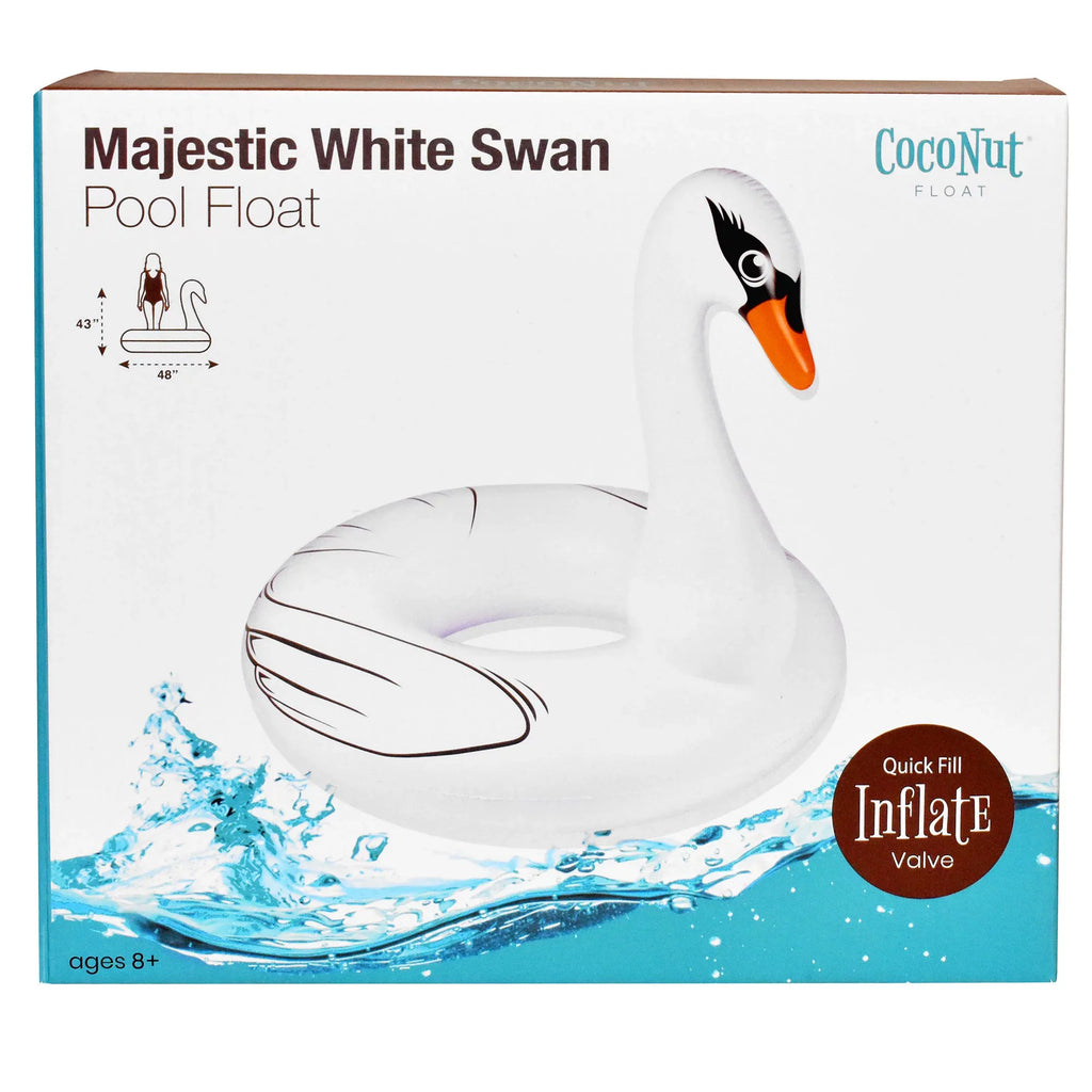 CocoNut Float: Majestic White Swan Pool Ring - 48"x43" Inflatable, Jumbo Round Water Raft, Anti-Leak, Durable, Party