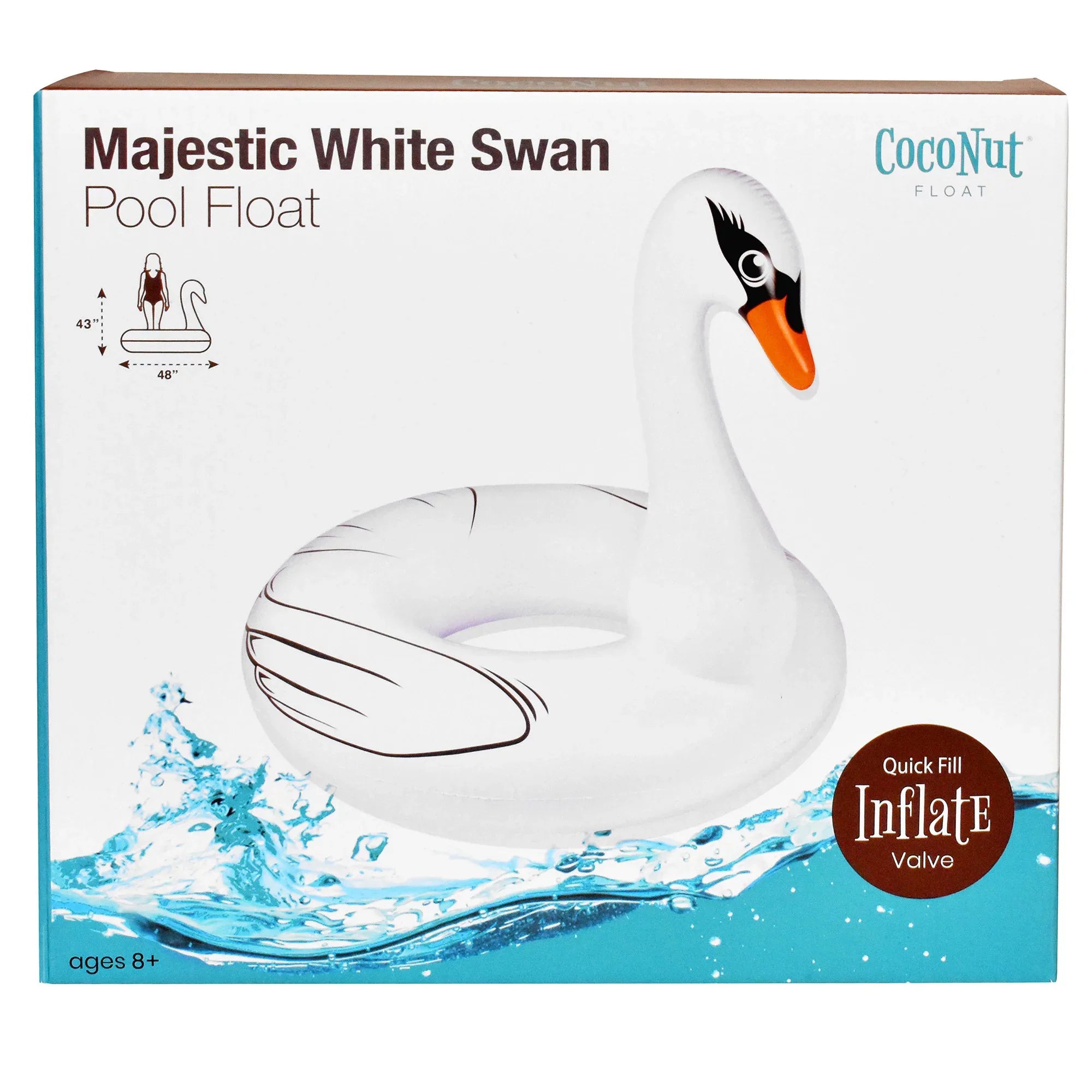 CocoNut Float: Majestic White Swan Pool Ring - 48"x43" Inflatable, Jumbo Round Water Raft, Anti-Leak, Durable, Party