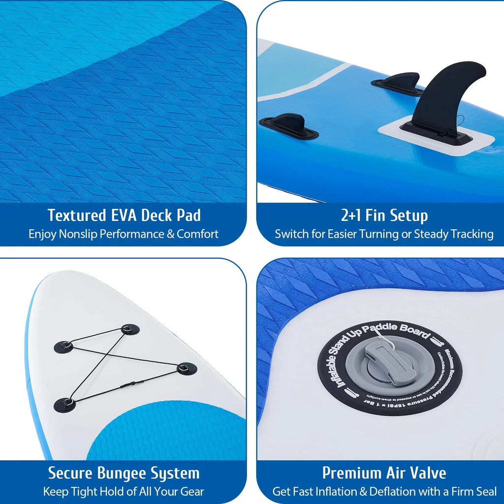 Preenex 10'6" Hybrid Inflatable Paddle Board for Adults Hybrid  Board Set w Air Pump, Blue