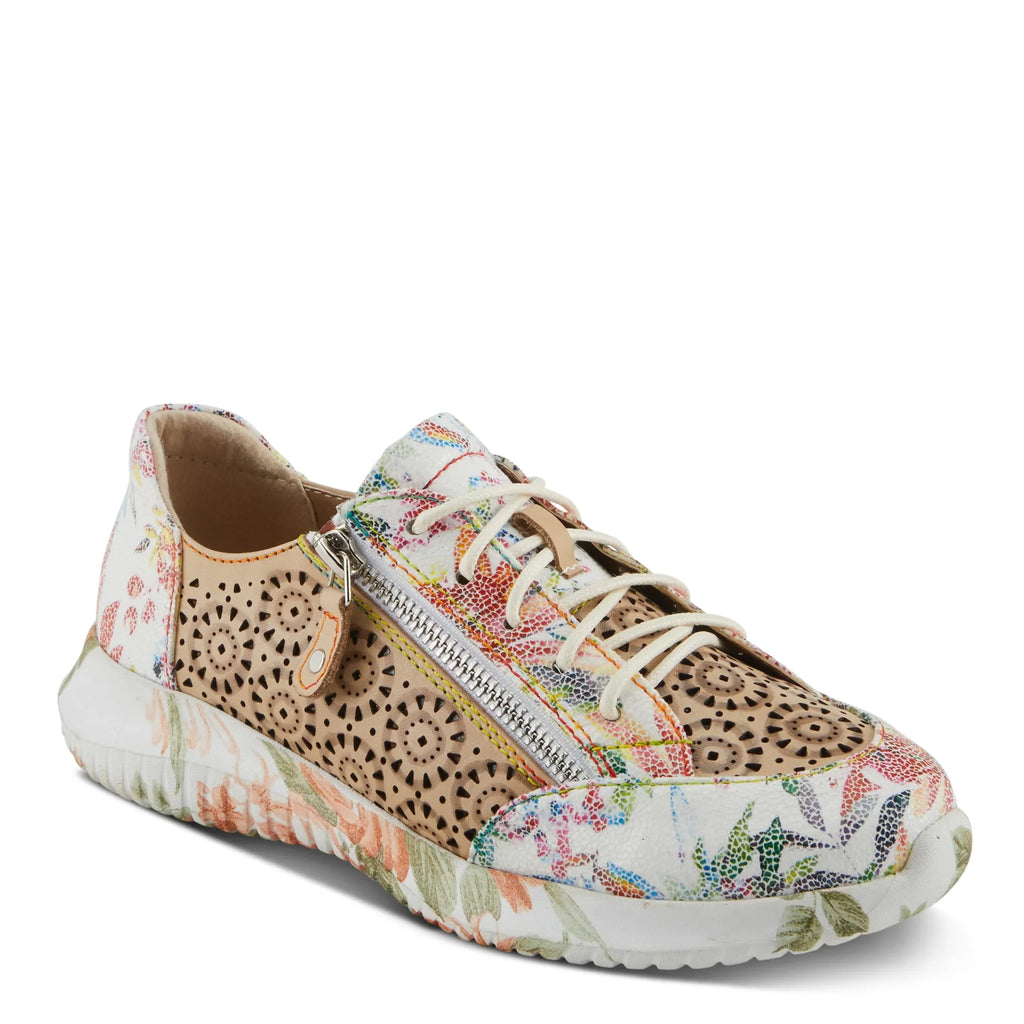 L'Artiste Women's Jazzie Lace-Up Fashion Sneaker with Flowers Beige Multi  39/8.5