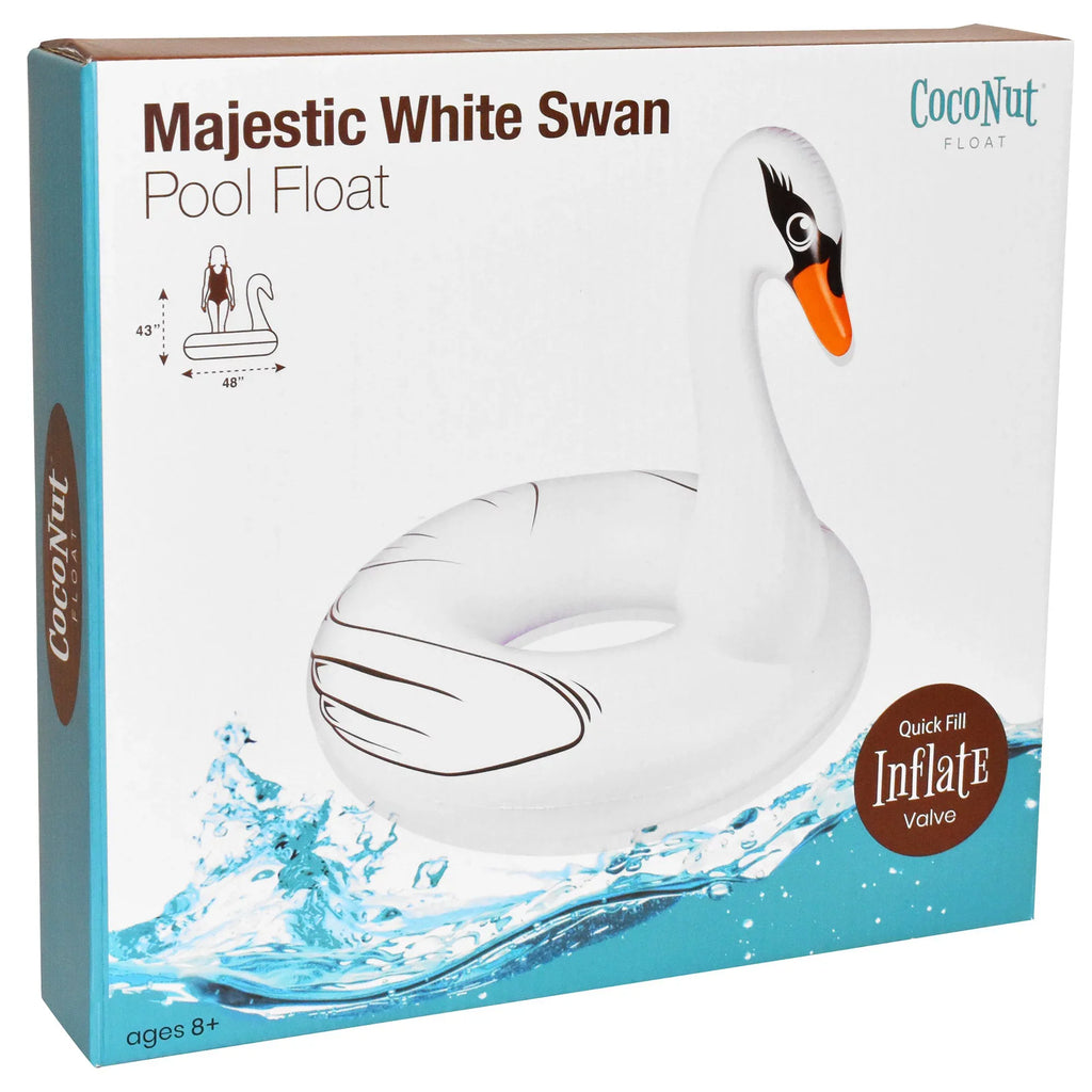 CocoNut Float: Majestic White Swan Pool Ring - 48"x43" Inflatable, Jumbo Round Water Raft, Anti-Leak, Durable, Party