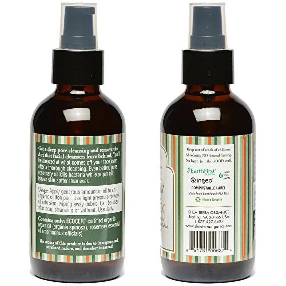Shea Terra Organics Argan & Rosemary Cleansing Oil | Deep Pore Treatment, Bacteria Remover, Vitamin E Oil | All Skin Types - 4 oz