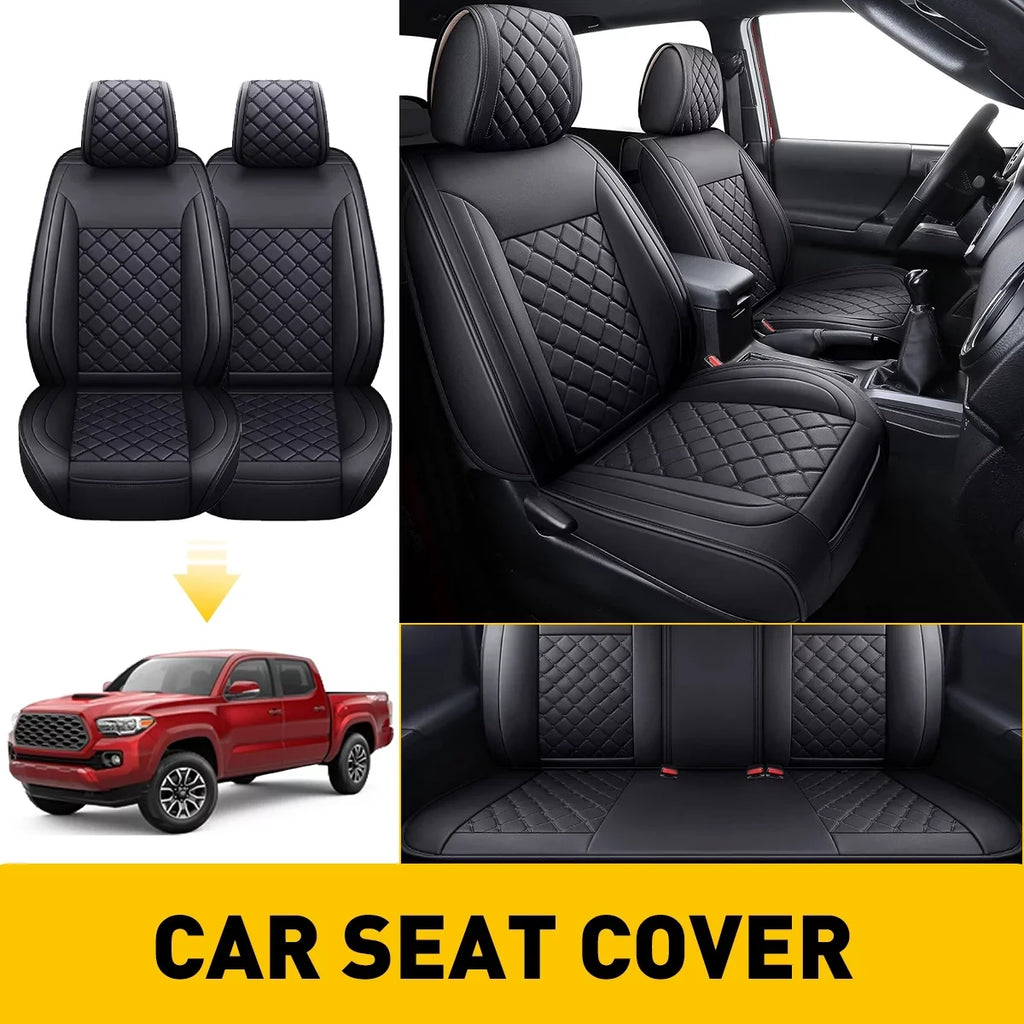 Car Seat Covers Full Set With Waterproof Leather Fit for 2007-2023 Toyota Tacoma Crew Cab (Full Set, Black)